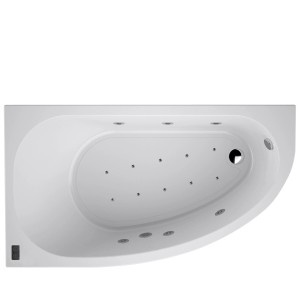 Vasca idromassaggio angolare bianca, vista dall'alto.