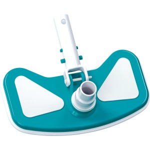 Testina a spazzola aspirante Bestway Flowclear per aspirapolvere piscina, blu e bianca.