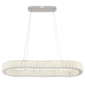 Moderna lampada a sospensione t.b.t. con design ovale ed elementi in cristallo per un'illuminazione elegante.
