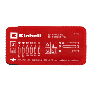Set di inserti Einhell, 9 pezzi in dispenser rosso. Set di utensili con inserti e portainserti per avvitare.