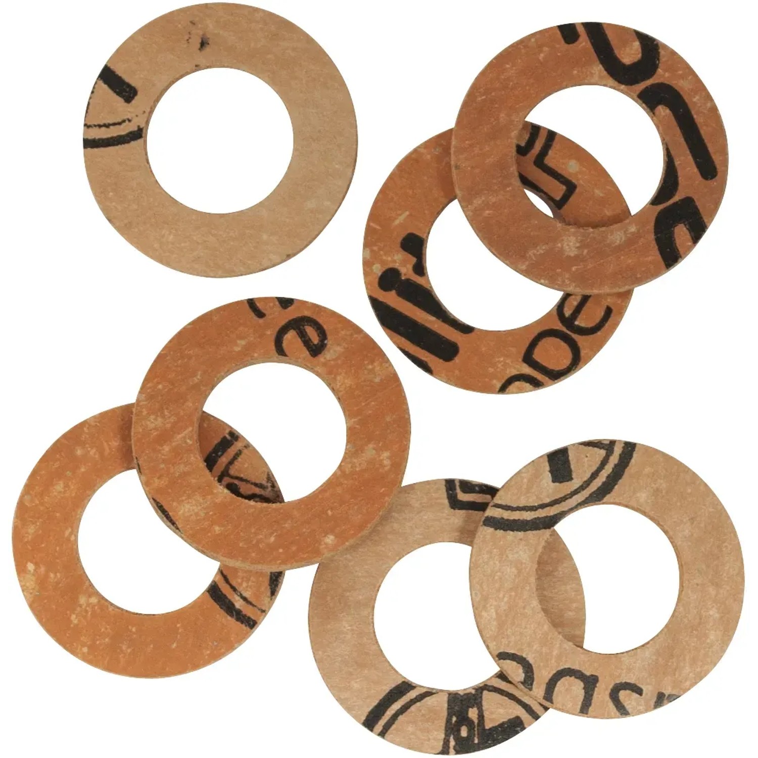 Diverse guarnizioni in fibra t.b.t., marroni, per varie applicazioni.