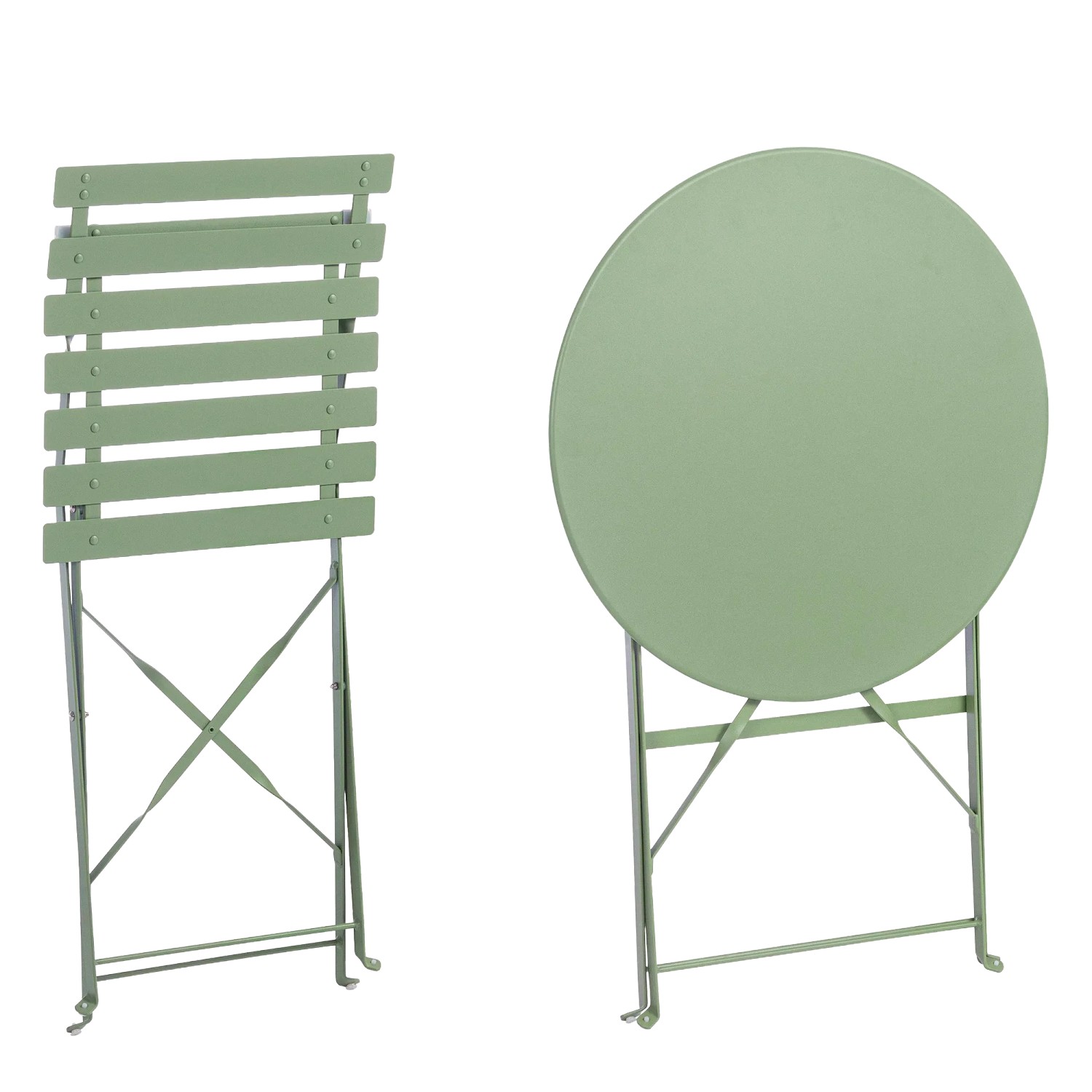 Set bistrot pieghevole AUSTIN verde: tavolo e sedia da giardino in acciaio per terrazza e balcone.