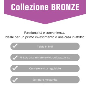 Caratteristiche porta interna: telaio in MDF, finitura Microtek, cerniere regolabili, serratura meccanica.