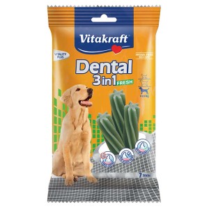 Vitakraft Dental 3in1 Fresh snack per cani, snack per la cura dentale in sacchetto.