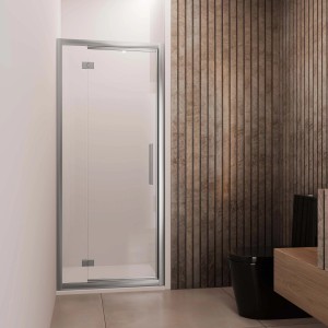 Porta battente reversibile doccia Lux est. fisso 87-93 cm argento banda satinata