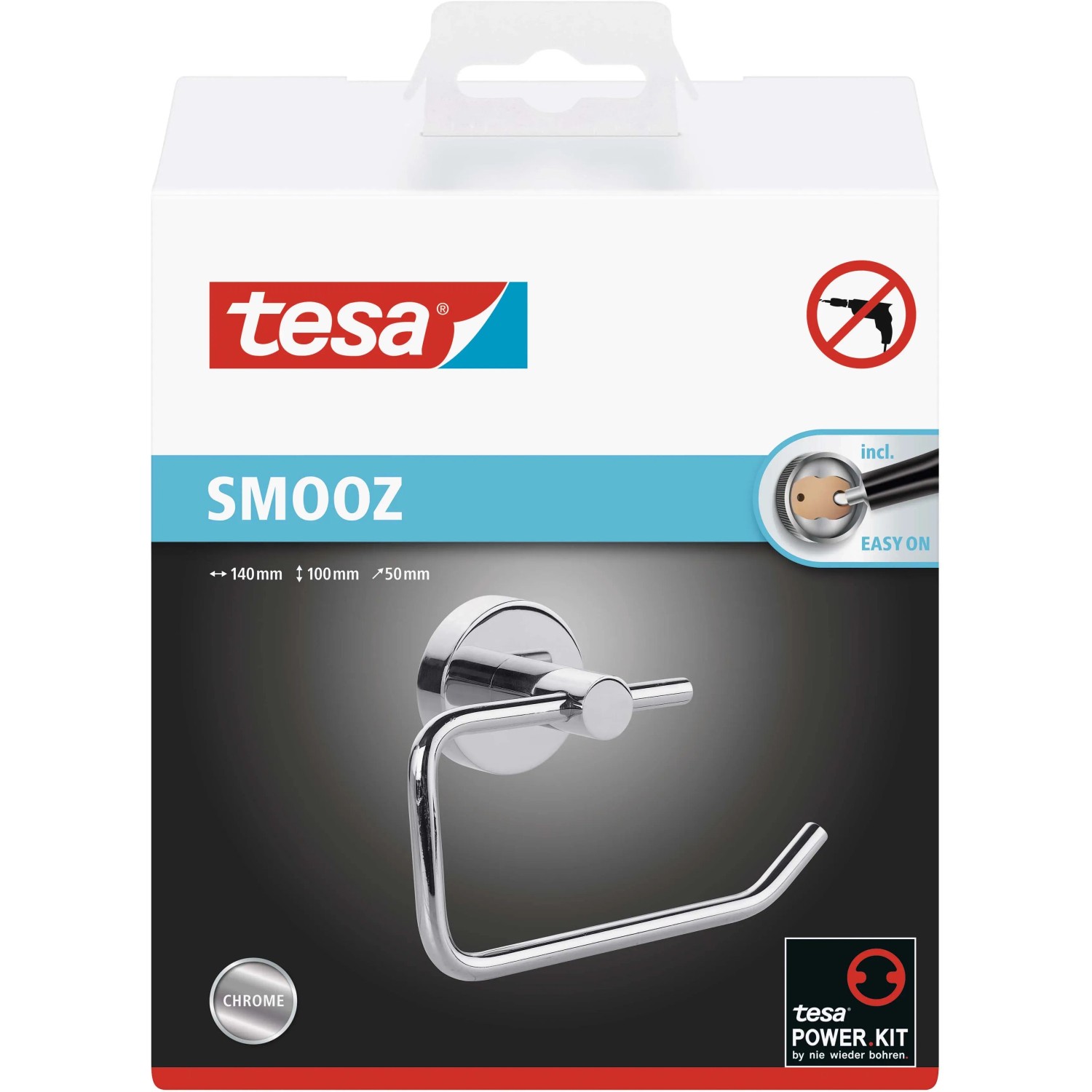 Porta carta igienica Tesa SMOOZ, cromato, per montaggio a parete senza forare.