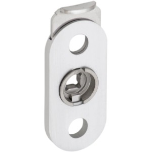 Dettaglio di una rosetta per maniglia per porta color argento.