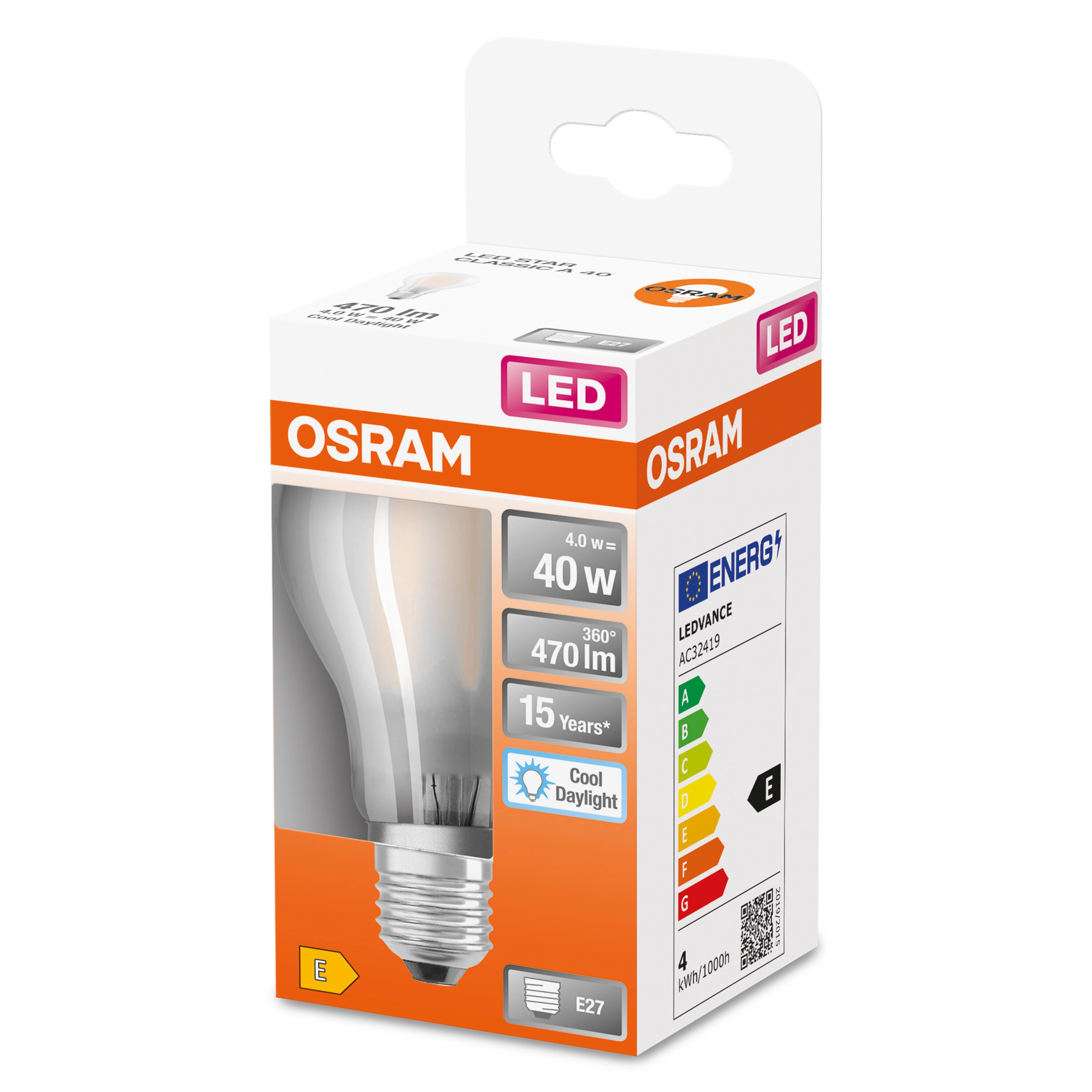 OSRAM Lampadina LED a filamento, forma a goccia 40W 6500K E27
