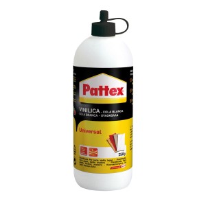 Colla universale Pattex, colla bianca in contenitore da 250g per carta, tessuto, legno e altro.