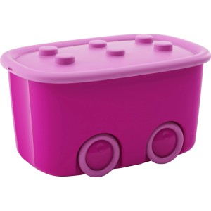 Contenitore/scatola portaoggetti rosa t.b.t. con coperchio e ruote.