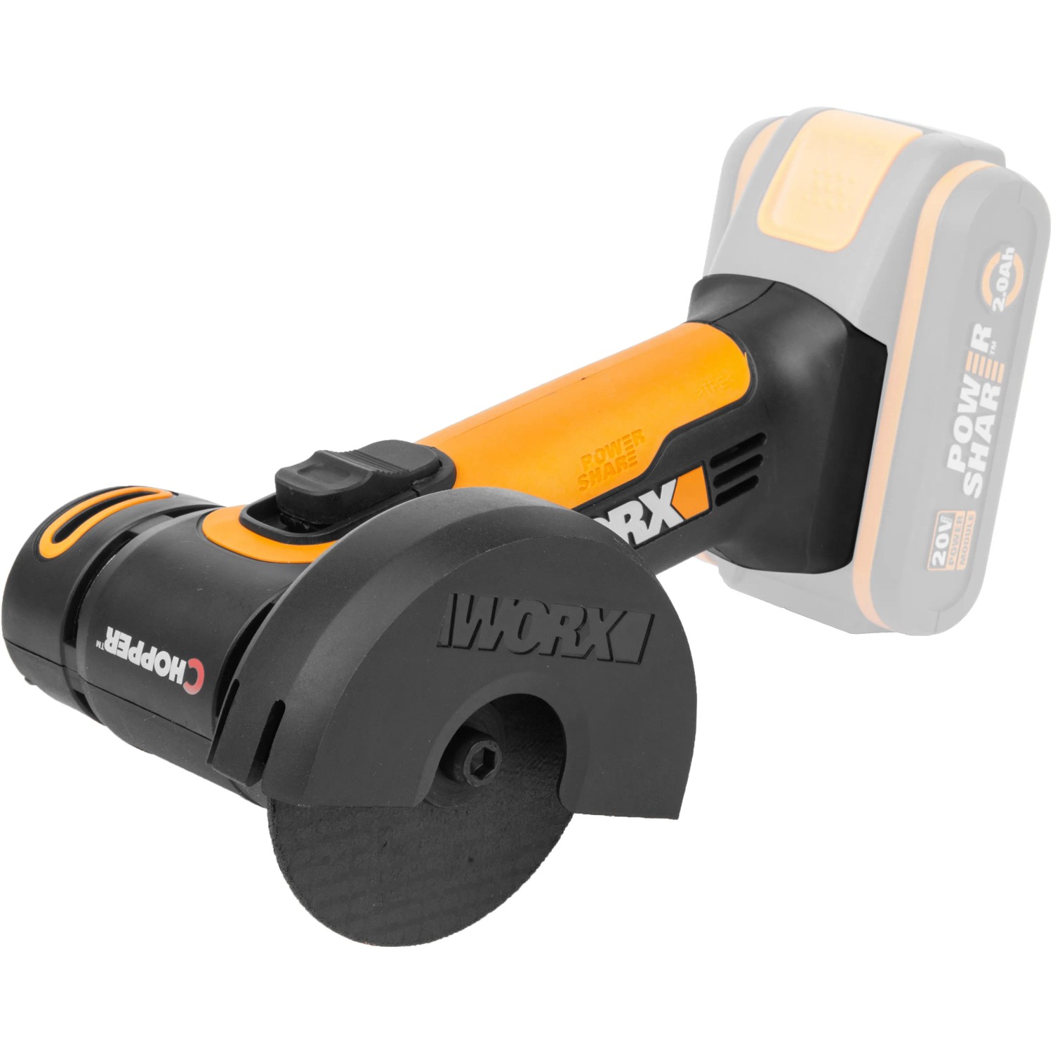 Mini smerigliatrice angolare a batteria Worx 20 V WX801.9 Solo senza batteria/caricabatterie. Smerigliatrice compatta nera/arancione.