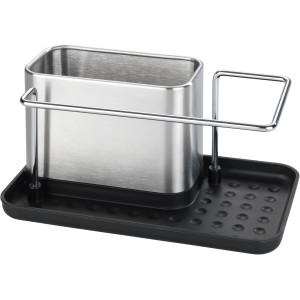 WENKO Orio organizer per lavello in acciaio inox per detersivo, spugna e panno.