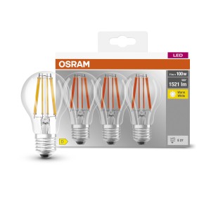 Lampadina LED E27 OSRAM in confezione da 4, bianco caldo, 1521 lumen, 11W (equivalente a 100W)