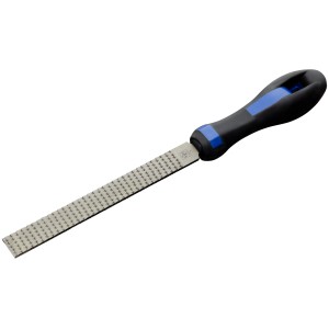 Lima raspa LUX 150 mm con impugnatura comfort blu e nera per legno e metallo.