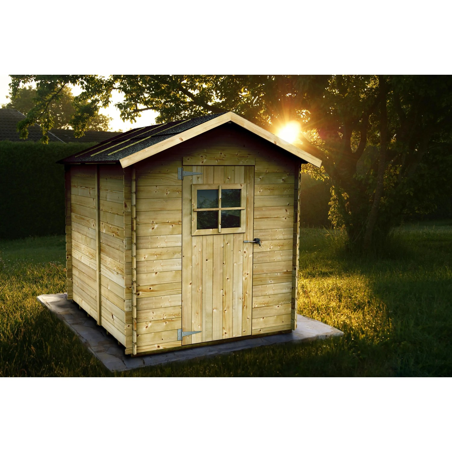 Casetta in legno Bh16 Greta, 178x218 cm, casetta da giardino in abete non trattato con porta e finestra.