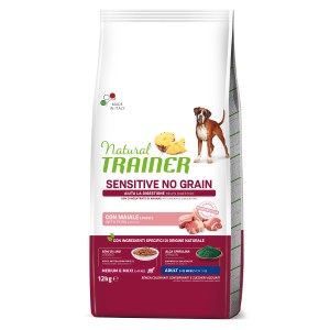 Natural Trainer Sensitive cibo secco per cani, senza cereali, confezione da 12kg.