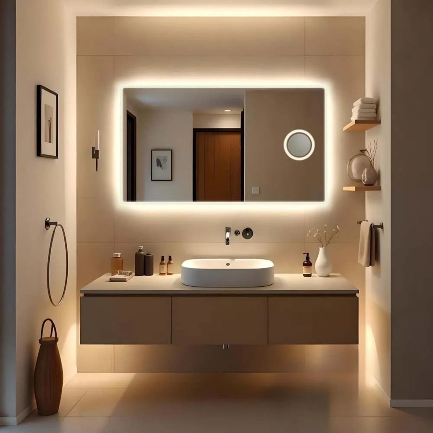 Specchio Retroilluminato A LED 100x70 Cm Per Bagno E Casa - Design Minimalista, Posizionamento Verticale/orizzontale, Made In Italy - 4