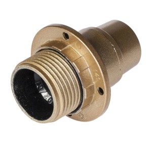 Lampada da portale t.b.t. dorata con filetto e flangia di montaggio.