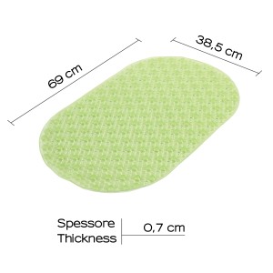 Tappetino da bagno antiscivolo verde con rilievi, 69x38,5 cm, per una presa sicura in doccia e vasca.