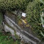 Segnapasso t.b.t. su muro in pietra con piante. Orientamento discreto in giardino.