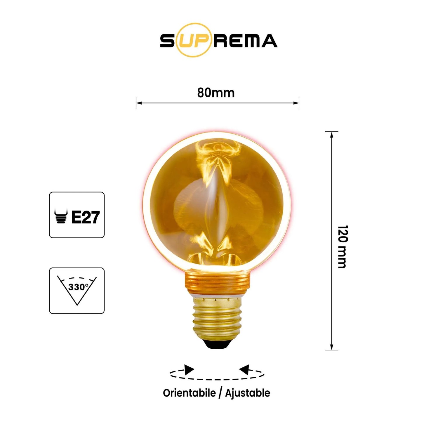 Lampadina LED E27 decorativa con luce calda e vetro color oro.