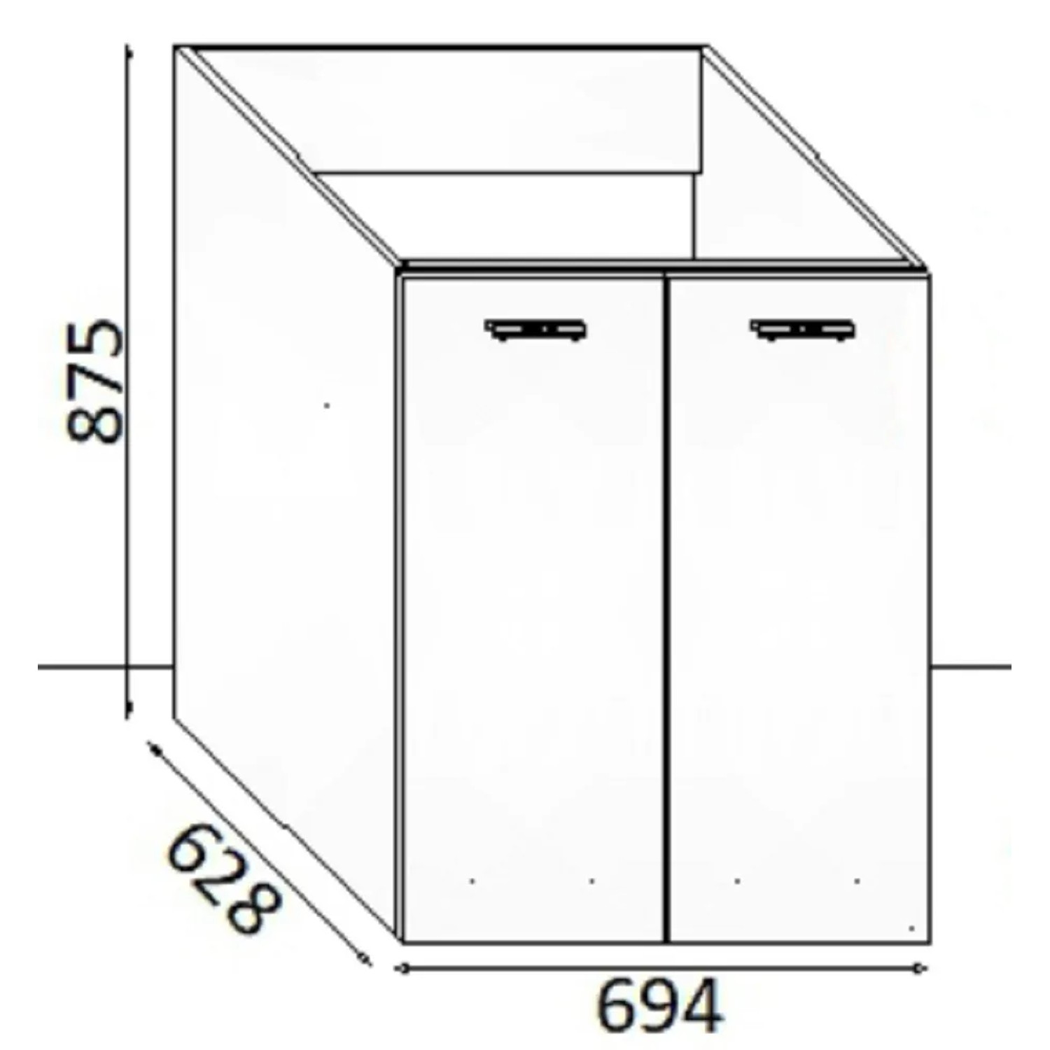 Schizzo di un mobile lavabo t.b.t. per bagno, con dimensioni.