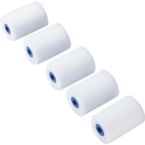 Cinque rulli in schiuma LUX bianchi, 5 cm, per verniciatura fine su superfici lisce.