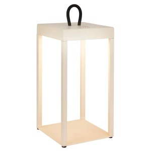 Lanterna LED beige Brilo Luca, dimmerabile e resistente agli spruzzi, per tavolo o pavimento.