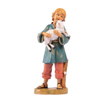 Bambino con pecorella presepe figura decorativa in resina 19 cm