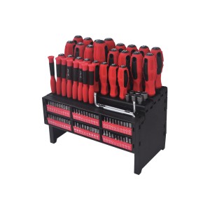 Set di cacciaviti t.b.t. con manici rossi e inserti in custodia nera.