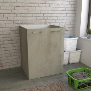 t.b.t. mobile lavabo per arredo bagno, effetto cemento grigio con due ante e maniglie.