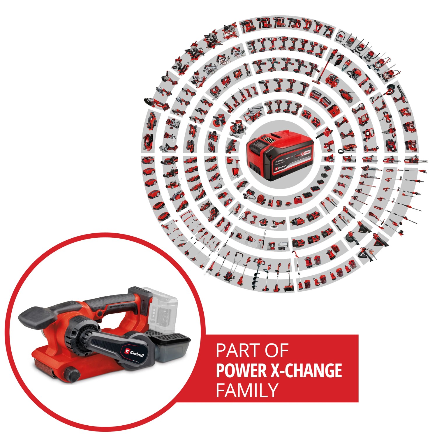 Levigatrice a nastro a batteria Einhell TP-BS 18/457 Li BL Solo con sistema a batteria Power X-Change.