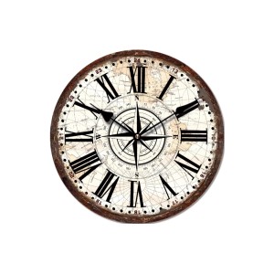 Orologio da parete decorativo in stile vintage con mappa del mondo e design a bussola per spazi abitativi.