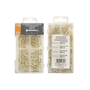 Set di viti per legno in ottone, varie misure in scatola assortita.