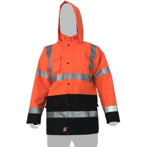 Giacca da lavoro arancione t.b.t. con cappuccio e riflettori.