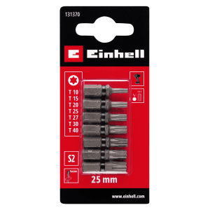 Set di inserti a impatto Einhell, 7 pezzi, 25 mm, T10-T40, per cacciaviti e avvitatori a batteria.