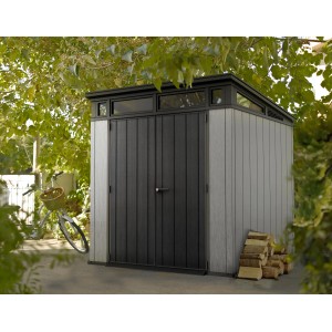 Casetta da giardino in plastica Keter, 4,67 m², nero-grigio. Casetta con doppia porta e lucernario.