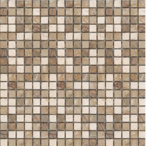 Piastrella mosaico nei toni del beige e del marrone, motivo quadrato.