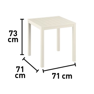Tavolino quadrato da balcone Prata color ecru, 71x71 cm, ideale per piccoli balconi e terrazzi.