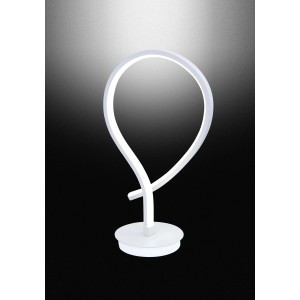 Moderna lampada da scrivania a LED bianca con design curvo.