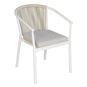 Sedia giardino contract Bco winker alluminio bianco corda beige cuscino beige