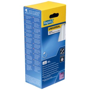 Confezione di stick di colla a caldo Rapid Universal, bianchi, 48 pezzi per pistole per colla.