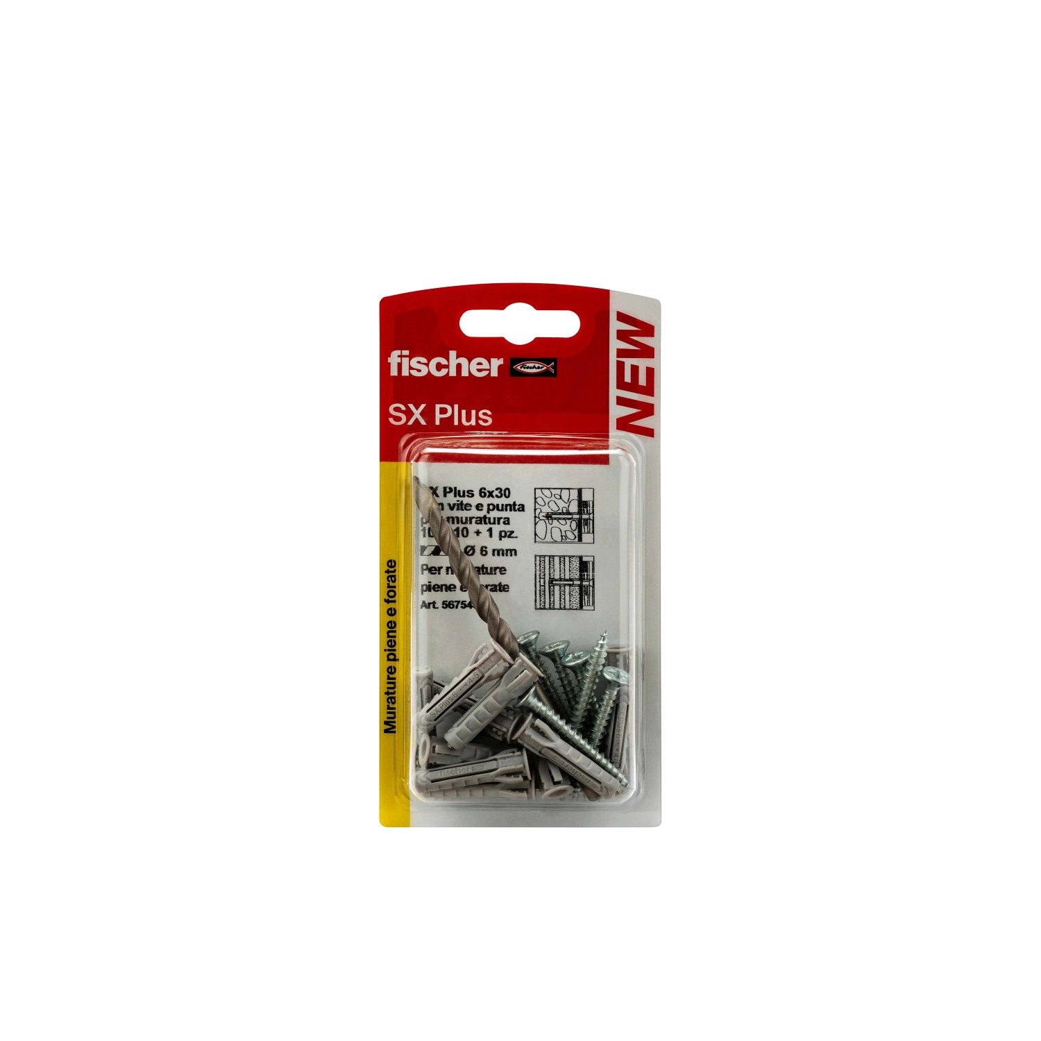 Set tasselli Fischer SX Plus con viti e punta, ideale per fissaggi.