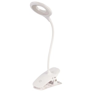 Lampada a morsetto bianca t.b.t. Torce con braccio flessibile e anello LED.