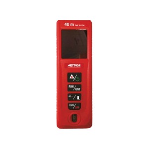 Telemetro laser rosso con display e pulsanti per misurazioni fino a 40m.