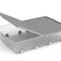 Contenitore t.b.t. grigio con ruote e coperchio, ideale per lo stoccaggio.