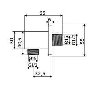 Disegno tecnico di un accessorio doccia t.b.t. con dimensioni.