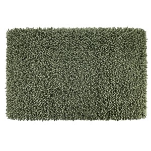 Tappeto da bagno rettangolare verde con superficie soffice.