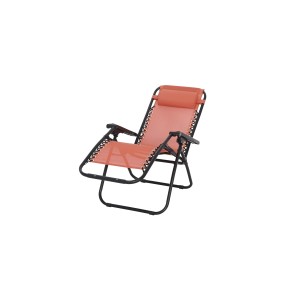 Lettino relax arancione con struttura nera per giardino o terrazza.