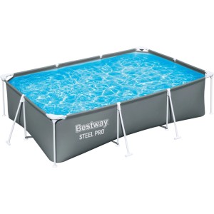 Piscina Family Bestway Steel Pro, grigia, 300x201x75 cm, con telaio in acciaio e acqua blu.